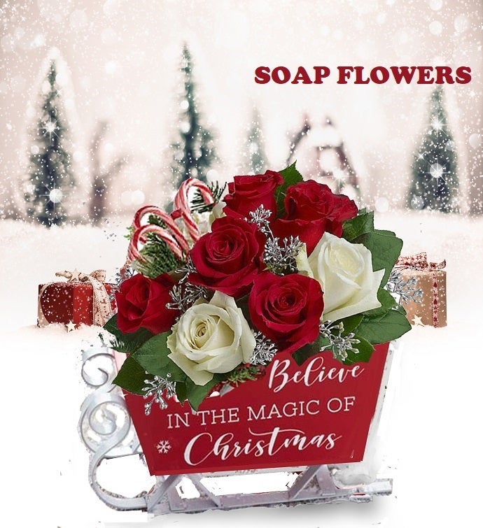 Christmas Wooden Sleigh Soap Flower Bouquet