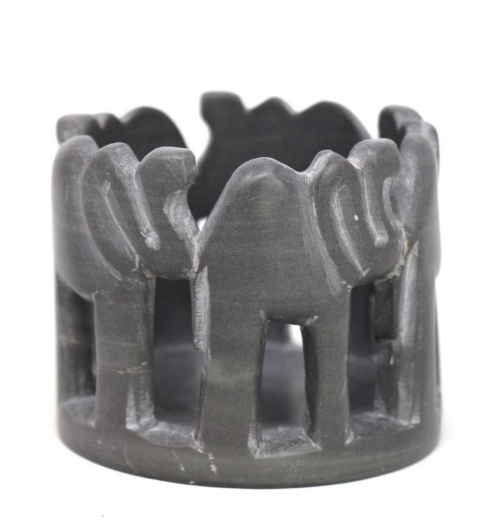 Hand-carved Circle Of Elephants Stone Sculpture, 3 To 3.5-inch