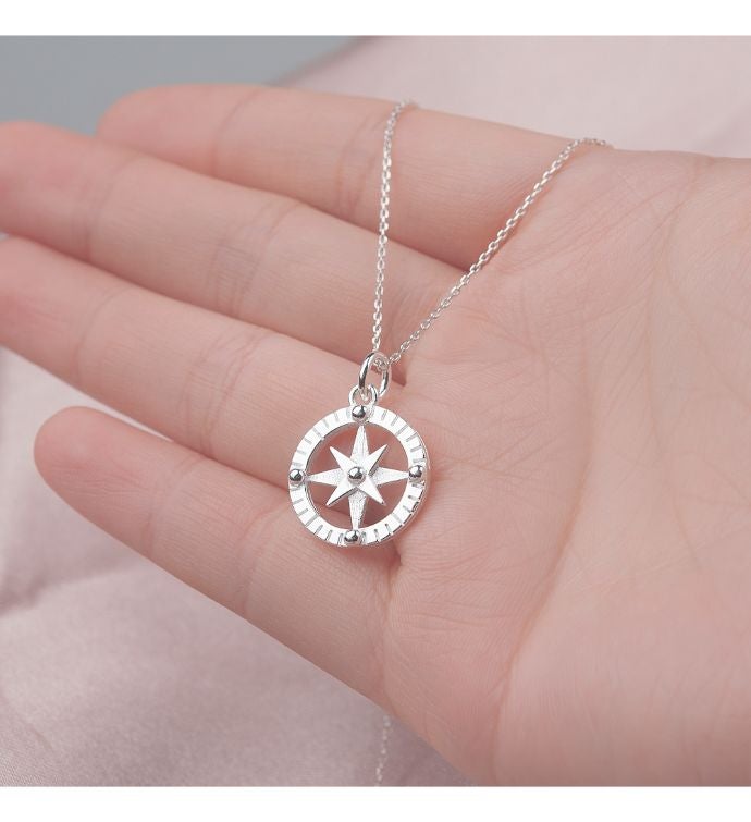 Silver Compass Necklace for Wife