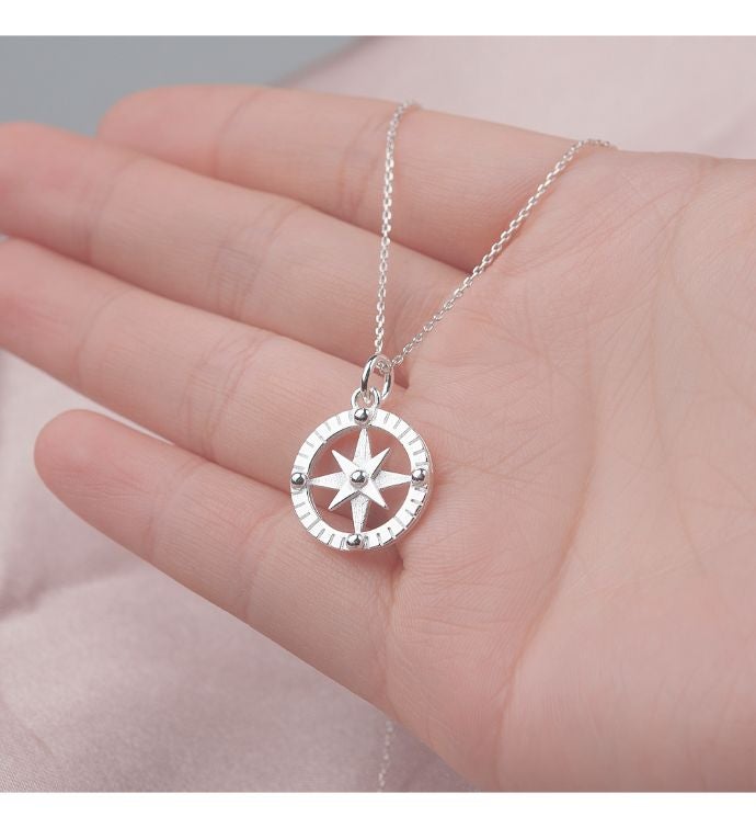 Silver Compass Necklace for Girlfriend