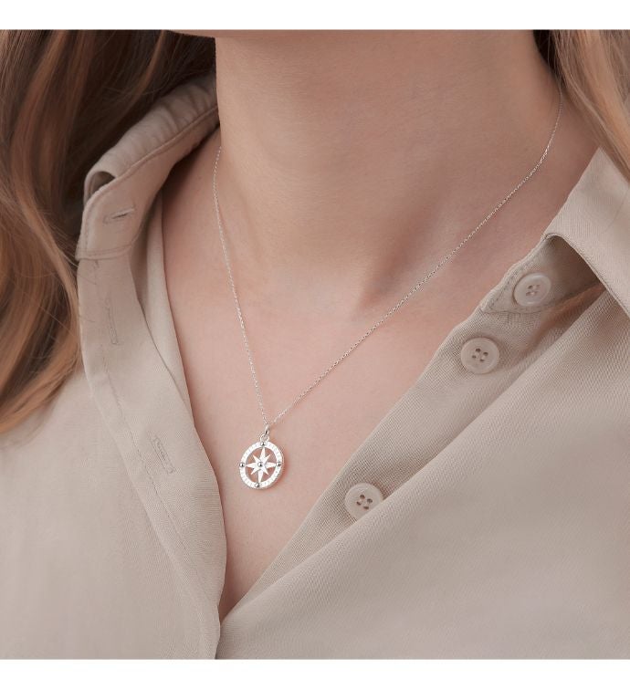 Silver Compass Necklace for Girlfriend