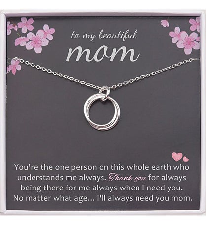To My Beautiful Mom Card And Sterling Silver Necklace