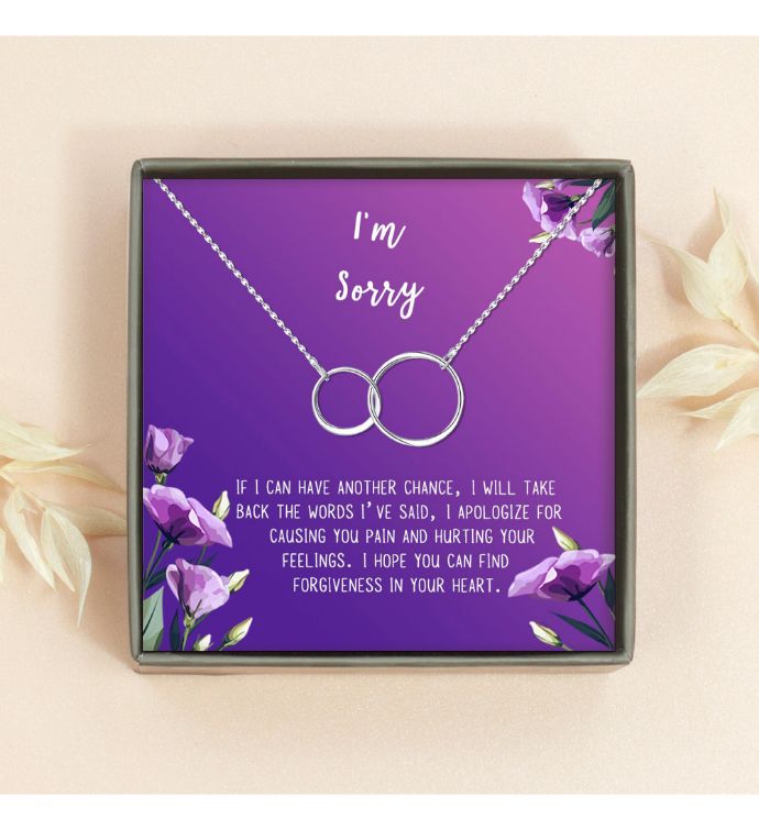 I'm Sorry Apology Card Necklace Jewelry Gift Set   Gold Cube