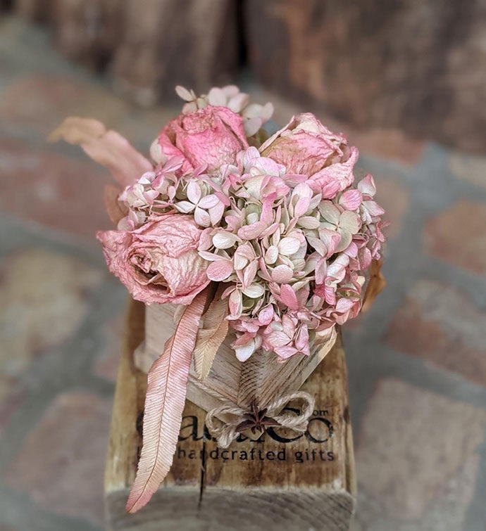 Premium Preserved Flower Bouquet With Handcrafted Wooden Pot