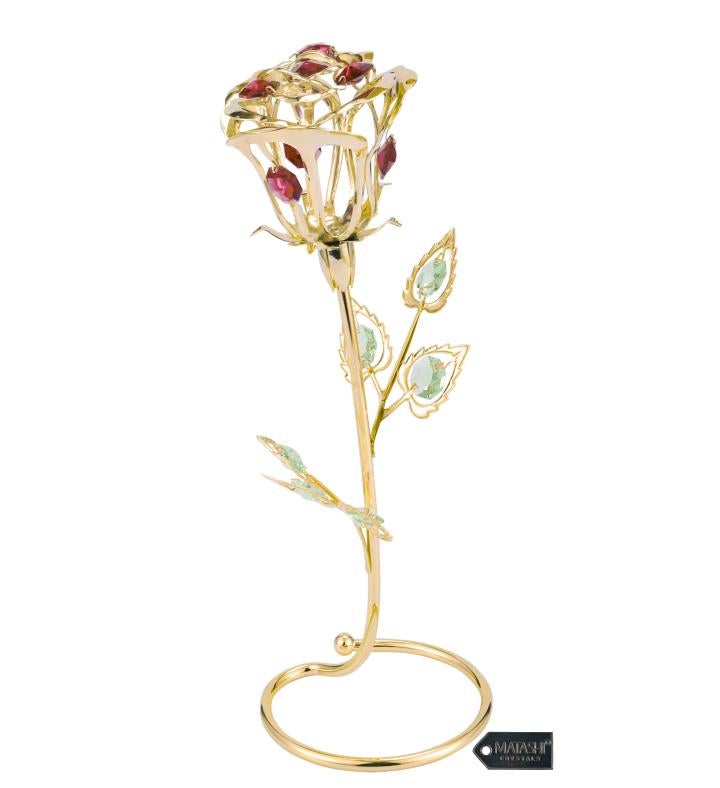 Matashi 24k Gold Plated Rose Flower With Crystal