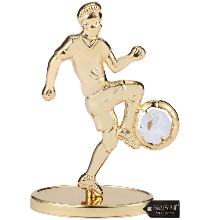 24k Gold Plated Soccer Football Player Figurine With Matashi Crystals