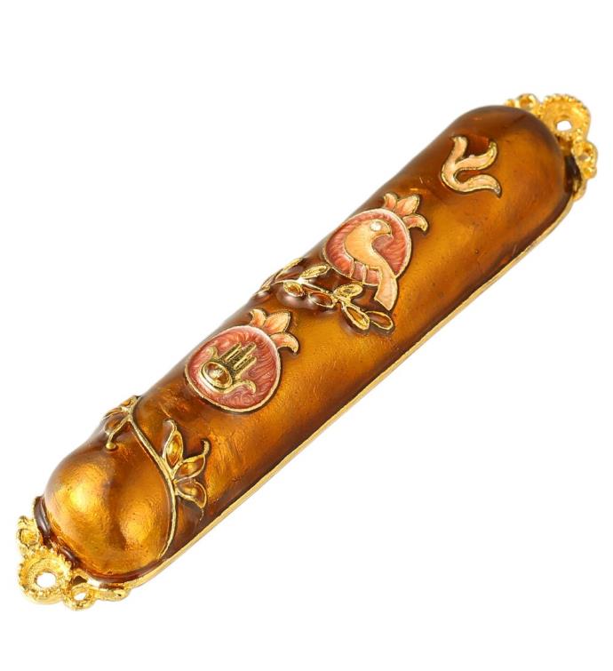 Matashi Hand Painted Enamel Mezuzah W/ A Dove & Hamsa Design W/ Crystals