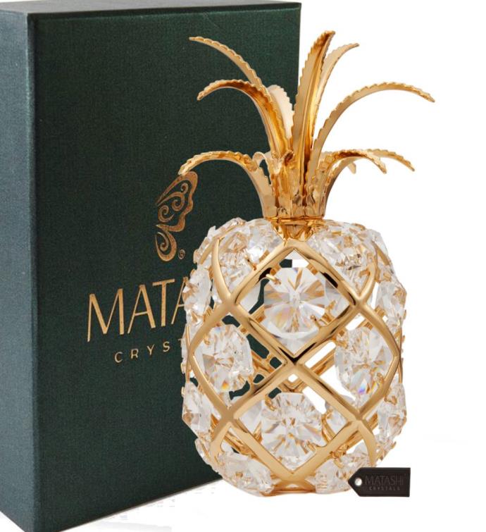 24k Gold Plated Pineapple Ornament With Colored Crystals By Matashi