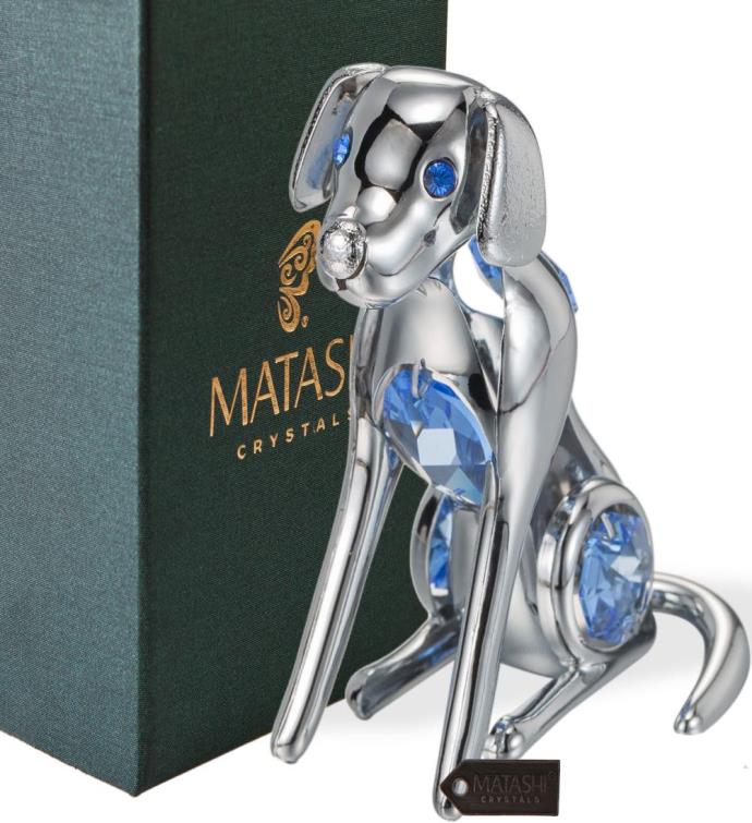 Matashi Chrome Plated Dog With Blue Crystals Decorative Tabletop Ornament