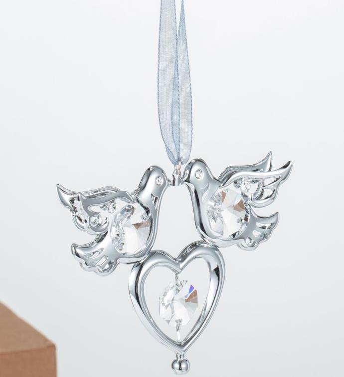 Crystal Studded Love Doves Hanging Ornament