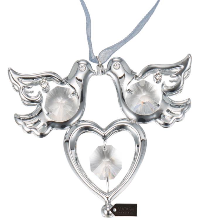 Crystal Studded Love Doves Hanging Ornament