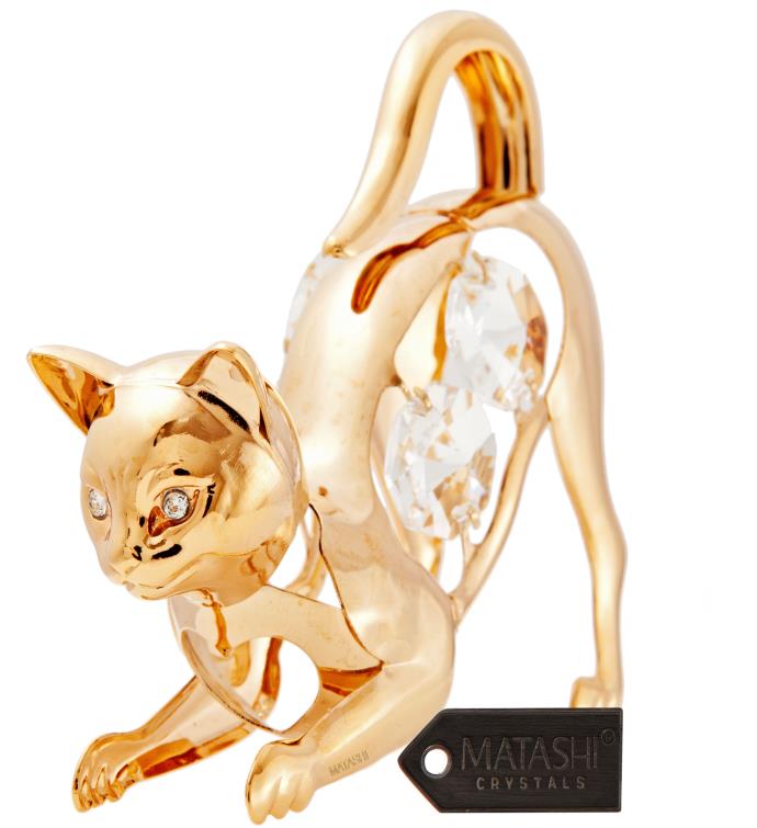 24k Gold Plated Crystal Studded Cat On The Prowl Ornament
