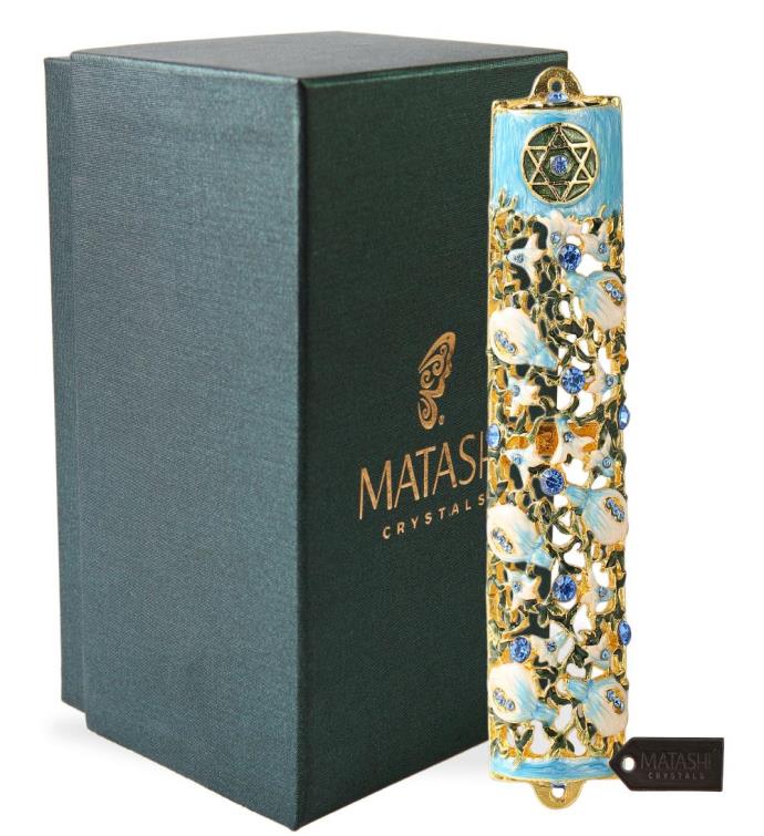 Matashi Hand Painted 6" Enamel Mezuzah W/ Ivy & Flowers Design W/ Crystals