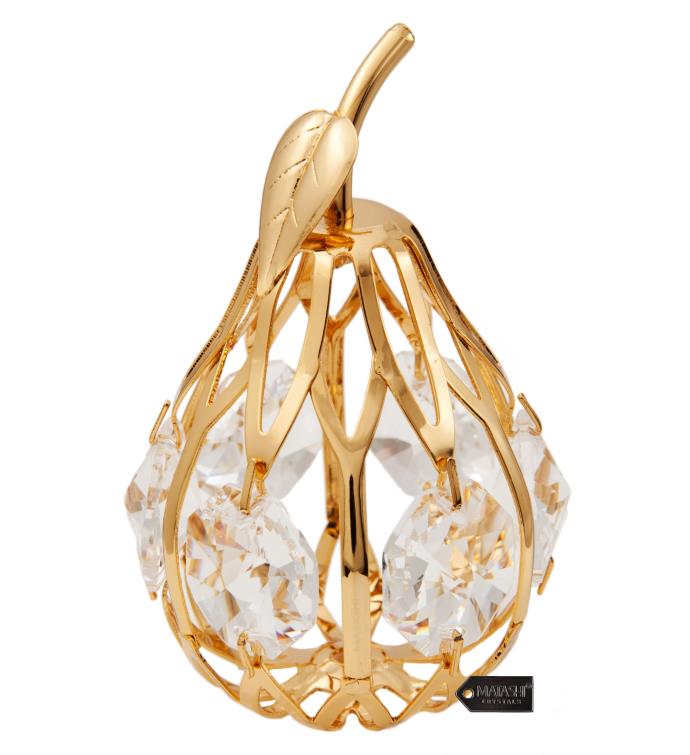 24k Gold Plated Crystal Studded Mini Pear Ornament By Matashi