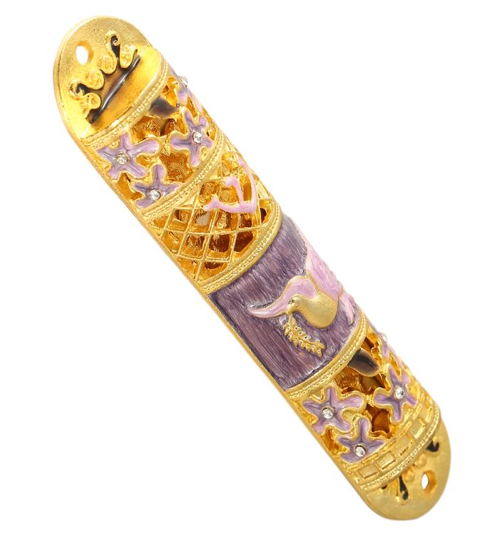 Matashi Hand Painted Enamel Mezuzah W/ A Floral Design W/ Crystals