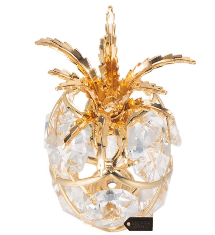 24k Gold Plated Mini Pineapple Ornament With Crystals by Matashi