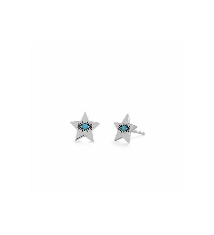 Evil Eye Star Studs With Turquoise
