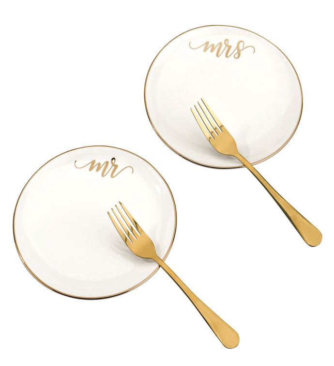 Lillian Rose Mr And Mrs Cake Plates With 2 Forks Wedding Set