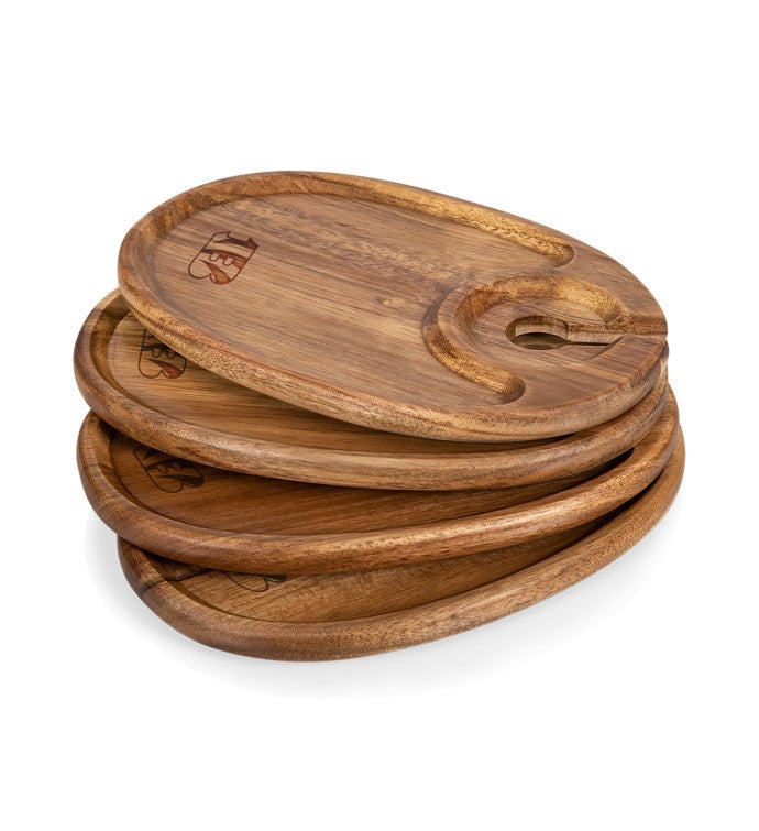 NFL Wine Appetizer Plate Set Of 4, Acacia Wood