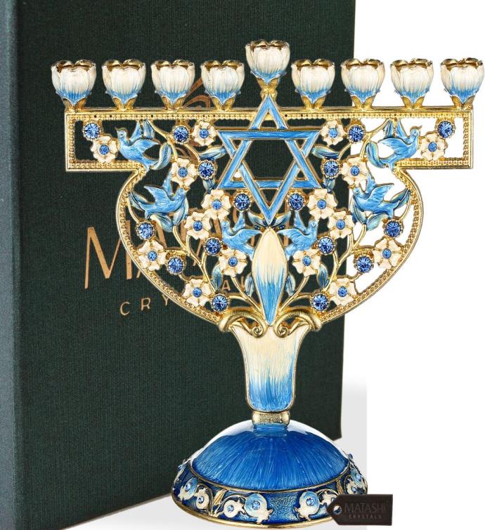 Matashi Hand-painted Spinning Dreidel Ornament & Menorah Candelabra