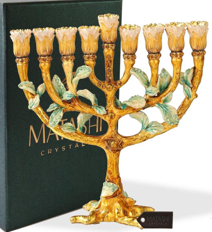 Hand Painted Enamel  Menorah Candelabra