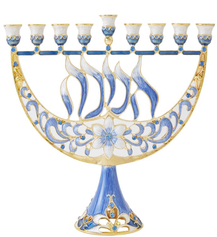 Hand Painted Enamel  Menorah Candelabra