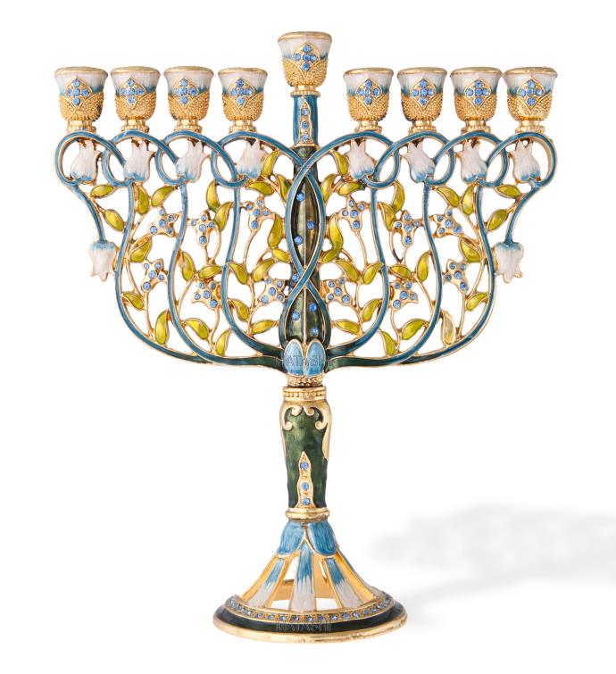 Hand Painted Enamel  Menorah Candelabra