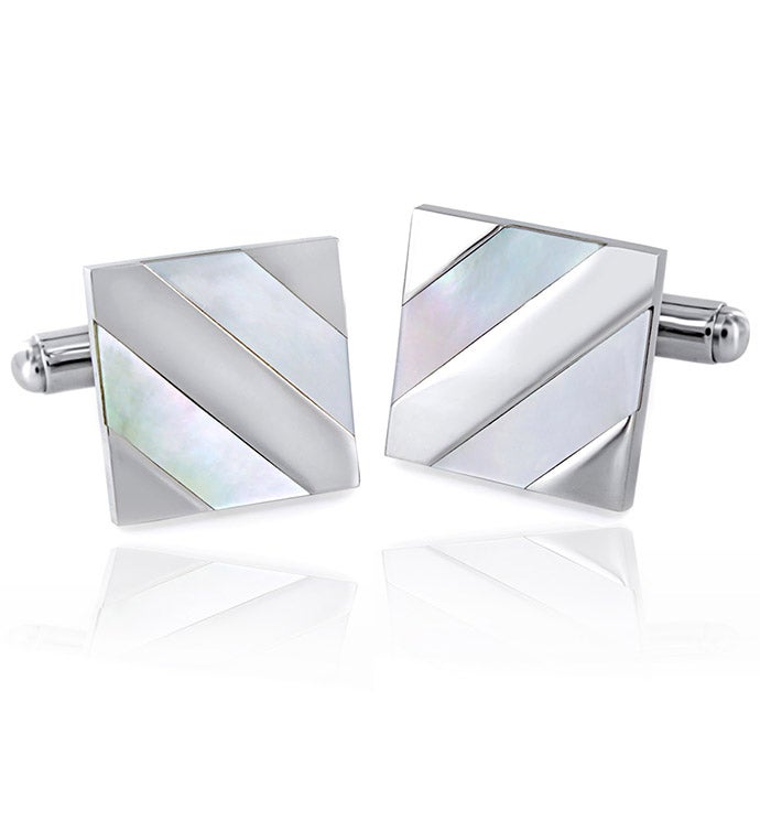 Men's Stainless Steel Polished Mother Of Pearl Inlay Square Cuff Links