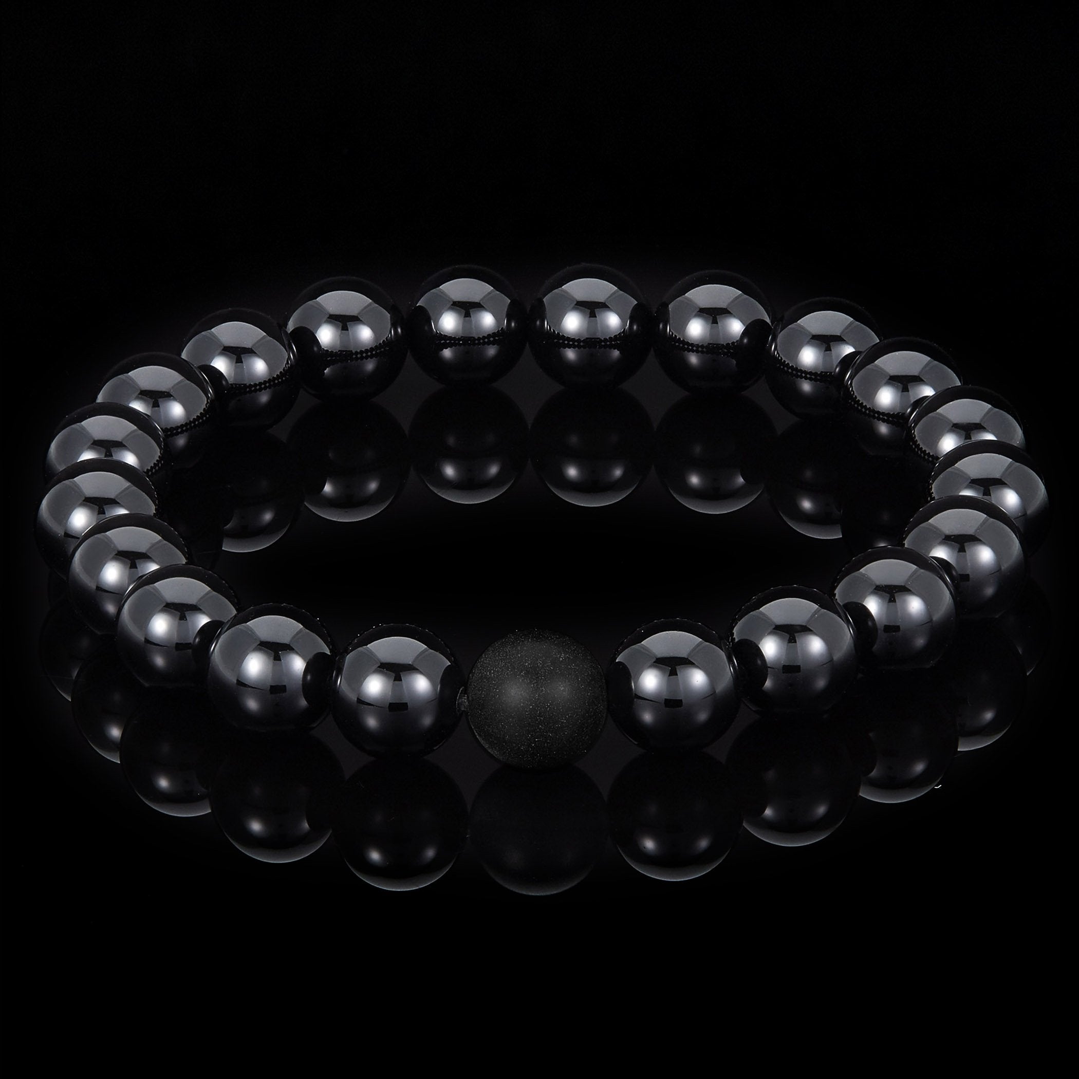 Men's  Polished 10mm Natural Stone Bead Stretch Bracelet