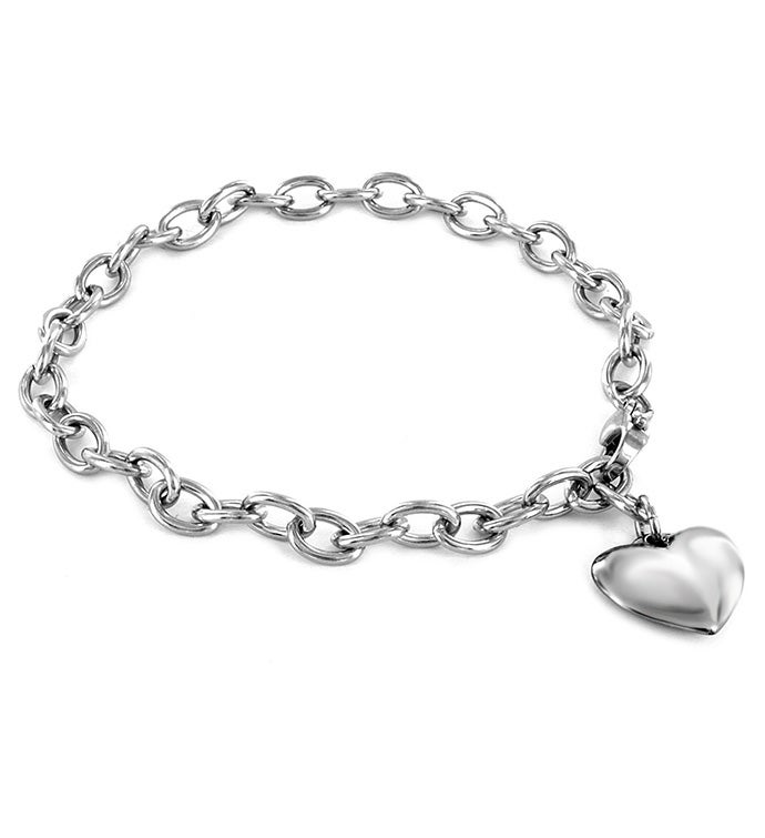 Women's Polished Heart Dangle Charm Bracelet