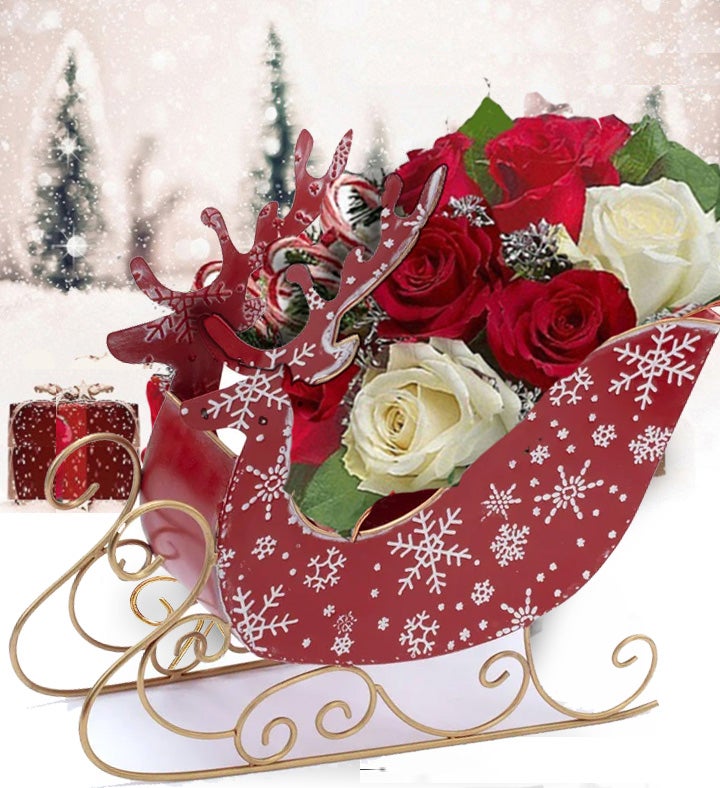 Christmas Red Sleigh Soap Flower Bouquet