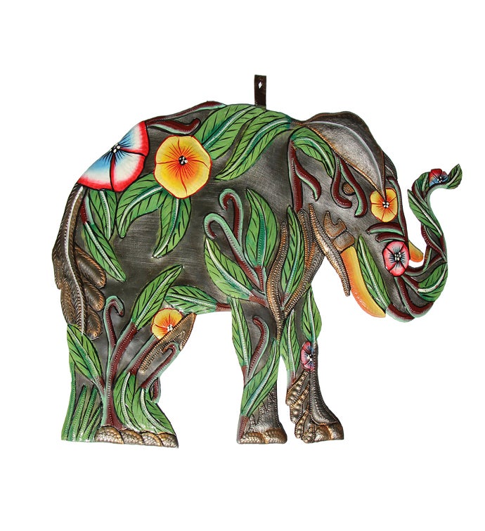 Hibiscus Elephant Haitian Metal Wall Art