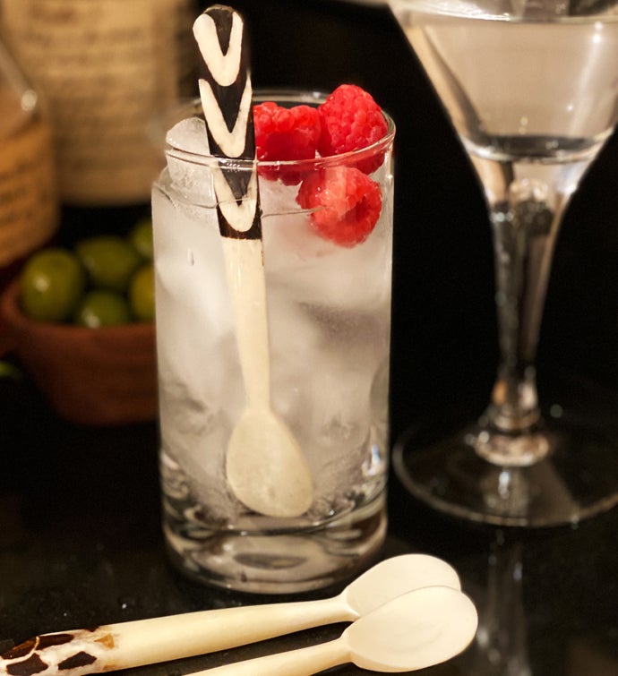 Bone & Wood Bar Set (2 Spoons, 1 Fork, Olive Pot)