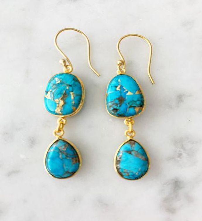 Rome Earrings Copper Turquoise With Gold