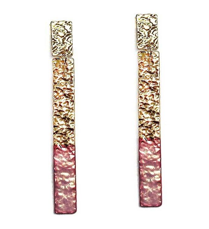 Pink Dipped Gold Hammered Dangle Earring