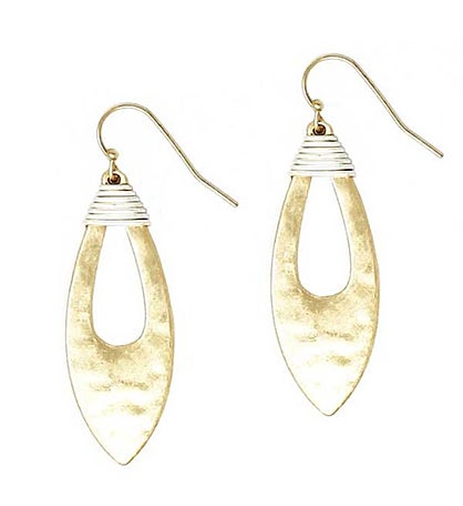 Hammered Gold Hollow Leaf Earrings With Wrap Detail
