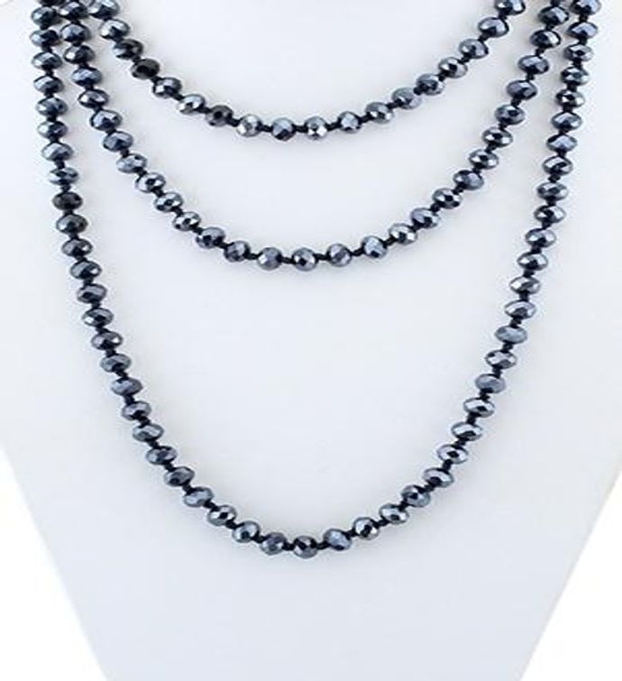 Deep Navy Crystal Necklace  Delicately Spaced With Decorative Knot