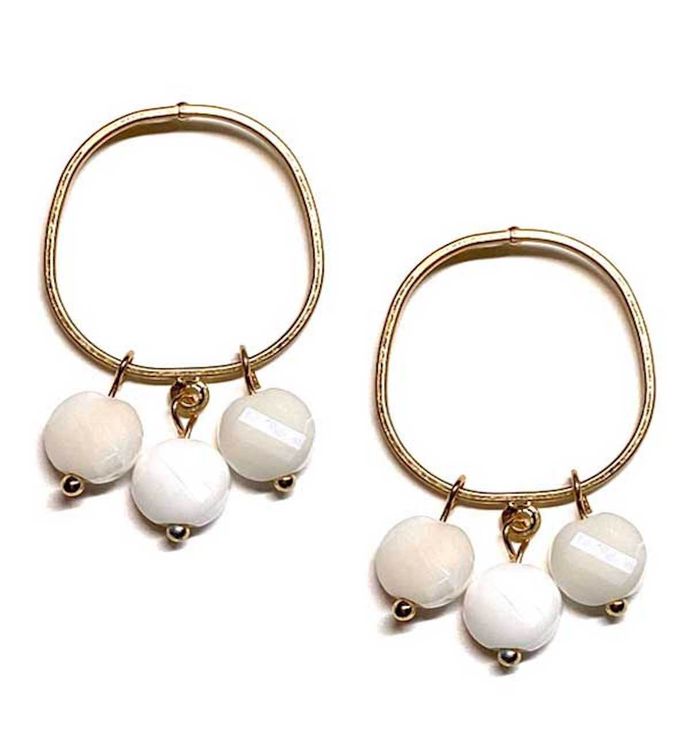 Gold Hoop With Irridescent White Crystal Earrings