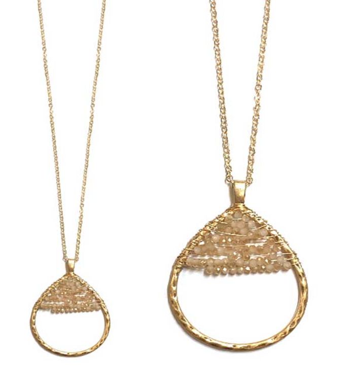Champagne Crystal Bead Teardrop Pendant Long Necklace