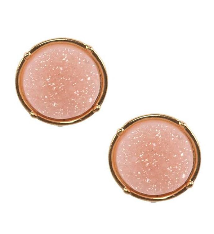 Light Pink Druzy Round Stud Earring