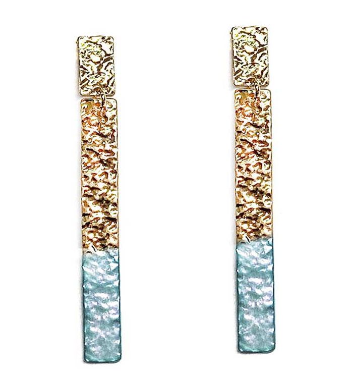 Mint Green Dipped Gold Hammered Dangle Earring