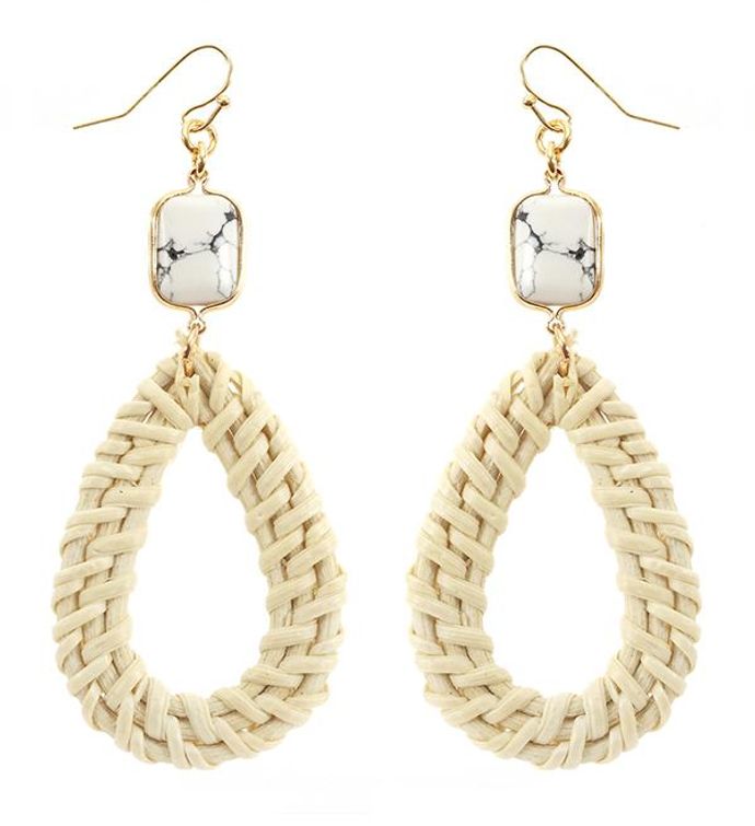 White Turquoise And Rattan Teardrop Earring