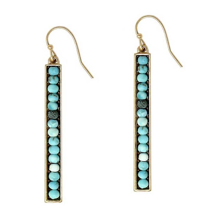 Turquoise Stone Bar Earrings In Gold