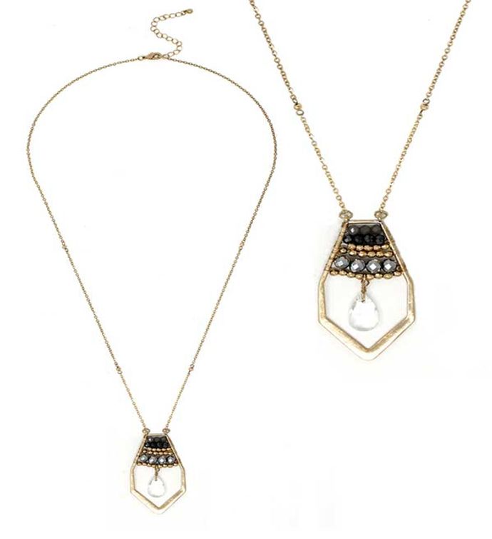 Black, Gray And Gold Multi Crystal, Facet Quartz Long Necklace