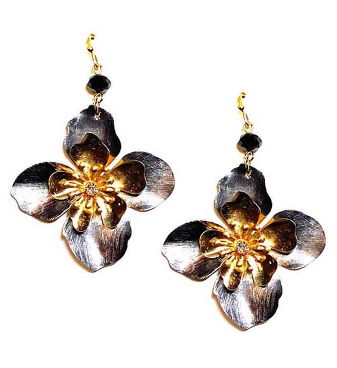 Purple Bronze Metal Flower Earrings