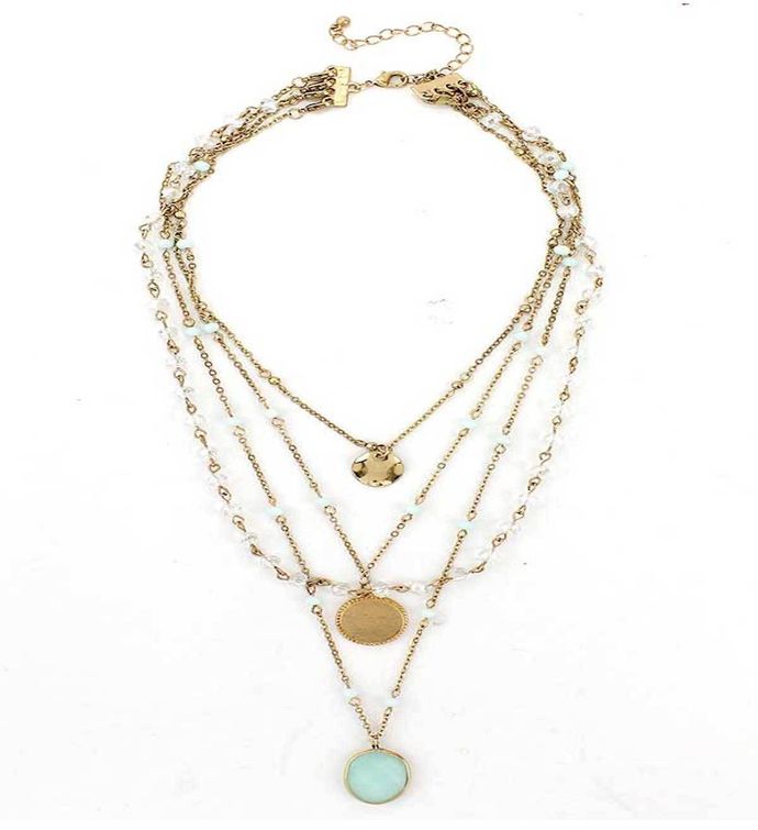 Amazonite Pendant With Detachable 4 Layer Gold Chain Necklace