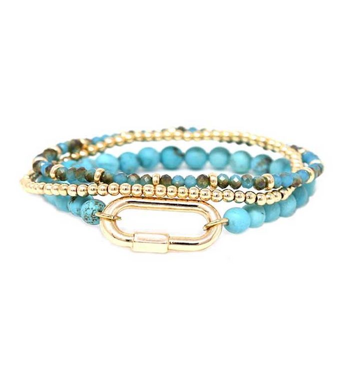 Turquoise Carabiner Stretch Bracelet Set Of 3