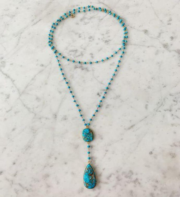 Diana Double Denmark Necklace Turquoise With Copper Turquoise Drop