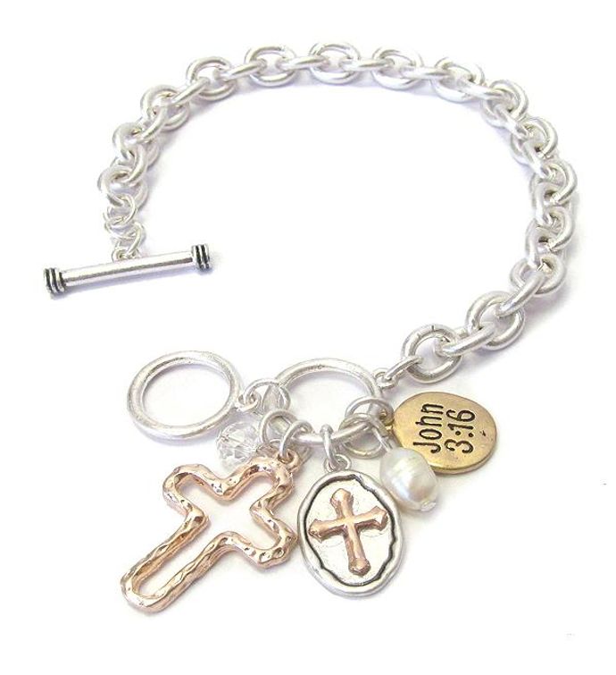 Religious Inspiration Charm And Toggle Chain Bracelet   John 3:16