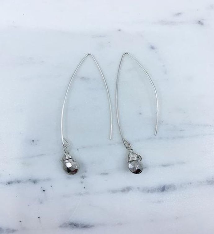 Jill Long Wire Drop Earrings In Silver Pyrite